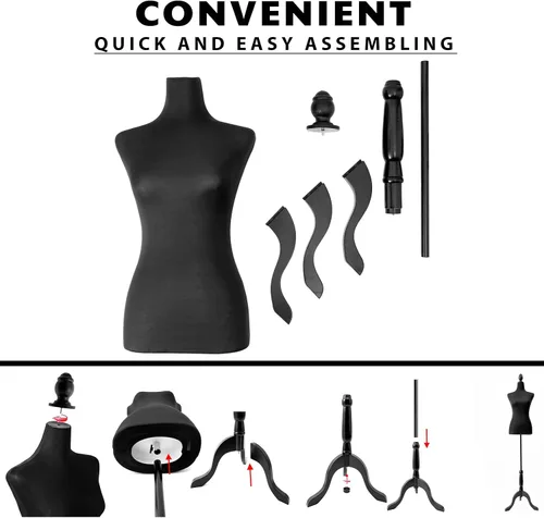 Vista 6 de Forma de vestido femenino ajustable, torso de maniquí pinable con soporte de trípode para exhibición