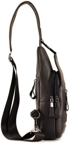 Vista 9 de Bolso bandolera de cuero para hombre bolso de pecho bolso de mensajero bolso de hombro pequeño Negro - Viajar