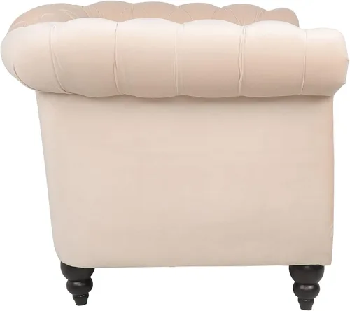 Vista 4 de LEVNARY Sillón Chesterfield de Terciopelo, Sillón Individual de Estilo Moderno de Mediados del Siglo con Respaldo de Botones y Decoración con Beige