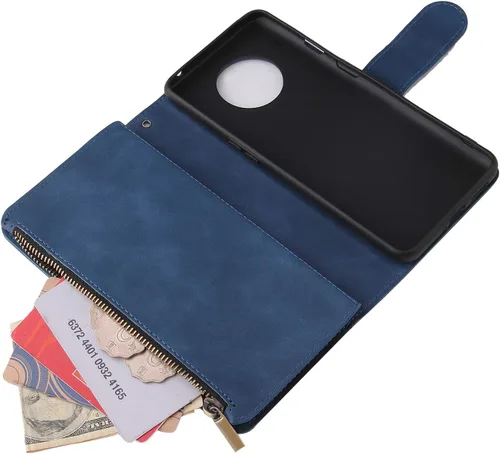 Vista 3 de Asuwish Funda tipo cartera compatible con OnePlus 7T, protector de pantalla de vidrio templado y funda de piel con tapa para teléfono celular