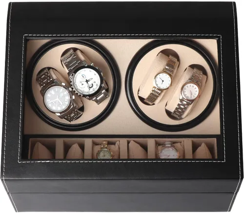 Vista 8 de Caja de exhibición automática de bobinador de reloj, 4 + 6 cajas de reloj giratorias automáticas con 4 motores silenciosos y 6 almohadas de reloj