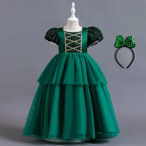 Vista 2 de lcziwo Vestido vintage de lentejuelas para niñas, disfraz de princesa medieval con manga abombada, vestido de fiesta histórica con lazo
