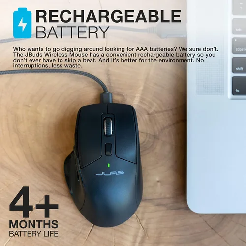 Vista 8 de JLab JBuds Mouse inalámbrico, se conecta a través de Bluetooth o USB inalámbrico, palanca multidispositivo, hasta tres dispositivos, perfiles