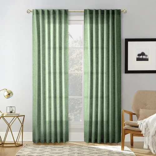 Vista 41 de Cortinas de Lino Natural Color Crema de 84 Pulgadas de Largo para Sala de Estar, Juego de 2 Paneles de Lino Texturizado con Trabillas Traseras