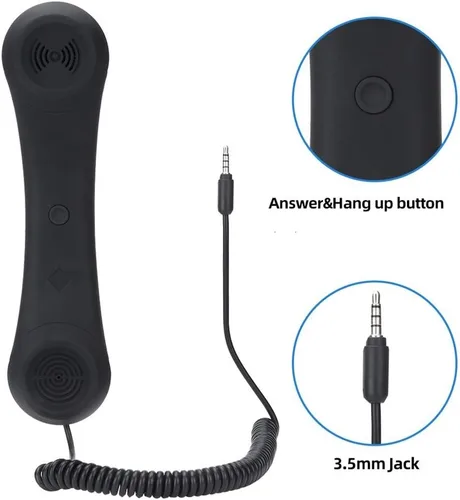 Vista 3 de Auricular retro, auricular para celular, auricular de teléfono retro receptores antirradiación de 3.5 mm para iPhone iPad, teléfonos móviles