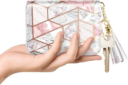 Vista 4 de Billetera pequeña para tarjetas de crédito RFID con purpurina linda para mujer