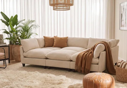 Vista 31 de Iroomy Sofá modular modular de felpilla de gran tamaño, asiento cómodo profundo, sofás de 2 plazas para sala de estar, color beige