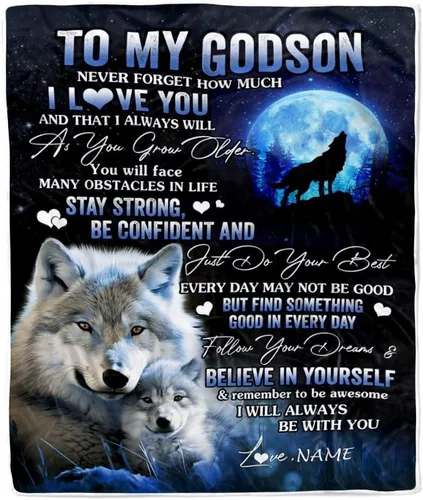 Vista 16 de Manta personalizada con texto en inglés «To My Godson», de Godmother Godmother Wolf Moon, My Love for You is Forever Godson Birthday Christmas