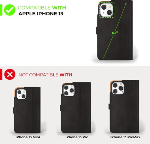 Vista 2 de Snakehive Cartera de cuero para iPhone 13 Funda de cuero genuino con tarjetero Funda tipo libro con tapa y soporte Compatible con iPhone 13