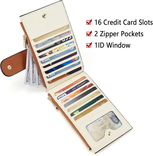 Vista 2 de BOSTANTEN Billeteras de cuero para mujer con bloqueo RFID tarjetero delgado con bolsillo con cremallera
