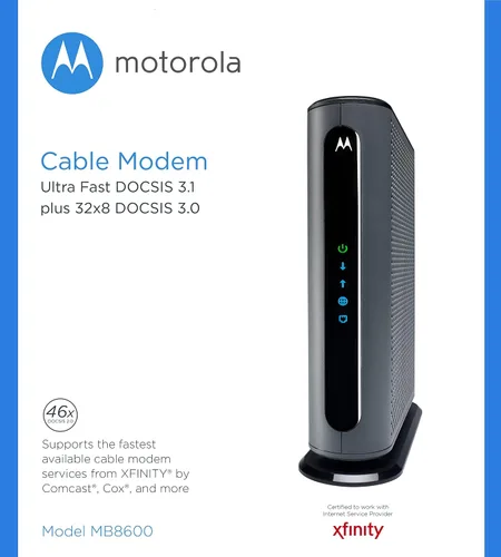 Vista 2 de Motorola MB8600 DOCSIS 3.1 Gig-Speed Cable Modem Plus 32x8 DOCSIS 3.0. Aprobado por Comcast Xfinity, Cox y más, gris (renovado)