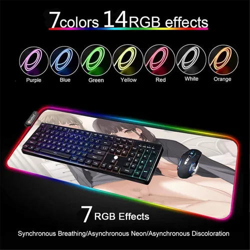 Vista 4 de Alfombrilla para teclado XXL LED RGB Anime Girl Sexy Butt Breasts Chest Mouse pad Gamer Accesorios de oficina, alfombrillas de juegos, alfombrilla