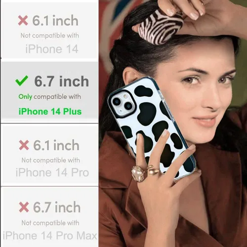 Vista 5 de Funda compatible con iPhone 14 Plus con diseño de vaca, lindo y transparente con diseño de silicona suave, fresca, estética, protectora, resistente