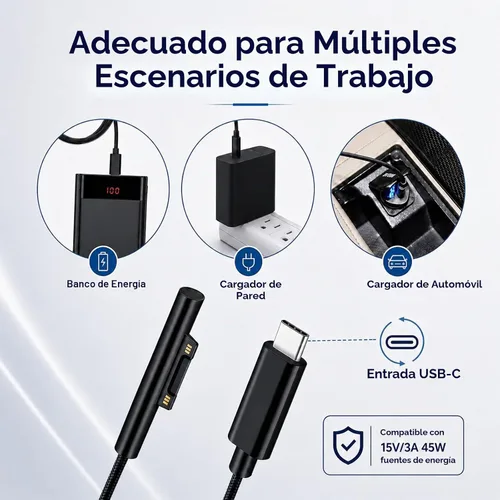 Vista 8 de Sisyphy Cable de carga Surface Connect a USB C para Microsoft Surface Pro 6ft Nylon Braided, USB-C Charger Cord for Surface Pro 12/11/10/7/6/5/4/3