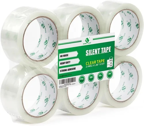 Vista 7 de BOMEI PACK Cinta de embalaje silenciosa sin ruido, 6 rollos de 1.88 pulgadas x 55 yardas, cinta de embalaje industrial resistente para embalaje