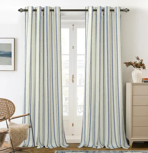 Vista 64 de DriftAway Cortinas opacas de mezcla de lino de granja de 90 pulgadas de largo para dormitorio, cortinas de lino con estampado de rayas verticales