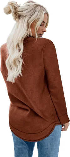 Vista 4 de Dofaoo - Sudaderas para mujeres, con cuello redondo, camisetas de manga larga, camisetas largas para usar con leggings