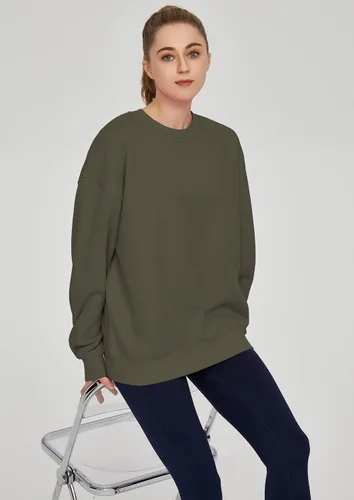 Vista 6 de THE GYM PEOPLE Sudadera de forro polar con cuello redondo y ajuste holgado para mujer