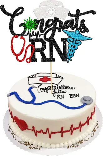 Vista 8 de Gyufise Decoración para tartas de enfermería con purpurina para enfermería 2023, decoración para pastel de graduación para temática médica Rn 2023
