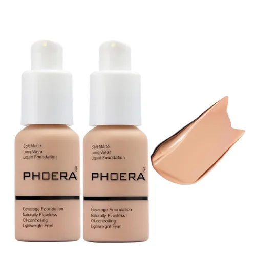 Vista 9 de Phoera - Base de maquillaje líquida mate suave sin imperfecciones, corrector de larga duración, resistente al agua, de cobertura total