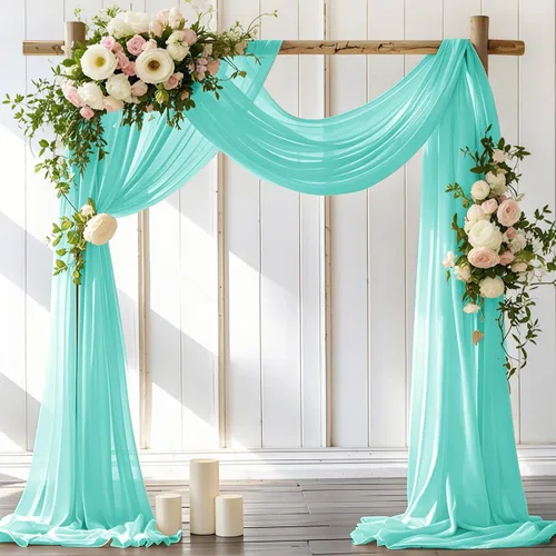 Vista 9 de LINXTAR 1 panel de tela para arco de boda, 1 panel de 30 x 18 pies, cortina de arco de gasa transparente azul bebé para cabina de fotos, despedida