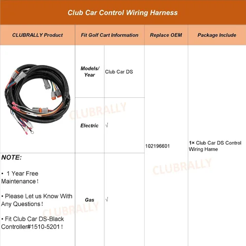 Vista 8 de CLUBRALLY Arnés de cableado de control de carrito de golf para Club Car DS - Controlador negro#1510-5201, Arnés de cableado completo para vehículo