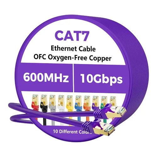 Vista 18 de Cable Ethernet Cat 7 de 0.6 pies, cable de Internet de alta velocidad de 10 Gbps, blindado SFTP, cobre puro OFC, cable de red LAN RJ45 CAT7