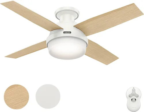 Vista 12 de Hunter Ventilador de techo interior blanco fresco de 44 pulgadas con luz y control remoto, 4 aspas para dormitorio, sala de estar, oficina, sótano