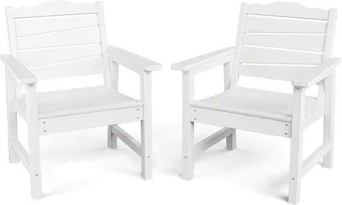 Vista 15 de Silla de patio resistente a la intemperie, sillas de patio al aire libre de madera de polietileno con asiento curvado ergonómico, sillas de comedor