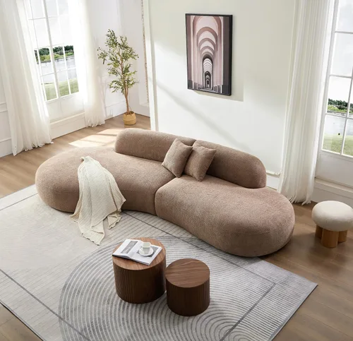 Vista 4 de Sofá seccional curvo de 135.4" (344 cm), sofá chaise moderno y cómodo tapizado en bouclé, sofá seccional modular de espuma viscoelástica de asiento