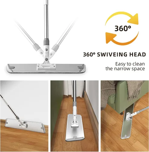Vista 2 de Trapeador plano de microfibra para limpieza de pisos, base de aluminio de 18 pulgadas (17.7 pulgadas/17.7 in), mango ajustable de acero inoxidable