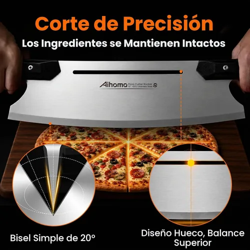 Vista 2 de Cuchilla de corte de pizza de 13 pulgadas, cuchillo de pizza japonés ultra afilado 420J1, cortador de pizza resistente con mango doble G10