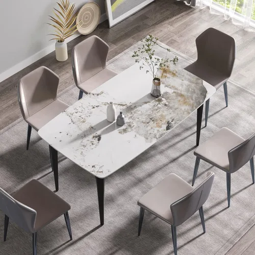 Vista 8 de Mesa de comedor de cocina de 63 pulgadas para comedor, cocina, comedor, espacio compacto con mesa de piedra sinterizada, 4 patas de metal negro