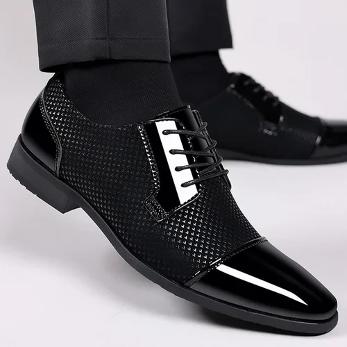 Vista 3 de Oxford - Zapatos de vestir clásicos para hombre estilo casual negocios formal con cordones con 4 ojales estilo británico ligero esmoquin de cuero
