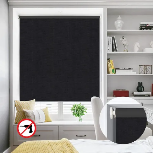 Vista 2 de Persianas enrollables opacas sin taladro, de montaje interior, color negro real, personalizadas, sin herramientas, protección UV, telas de alta