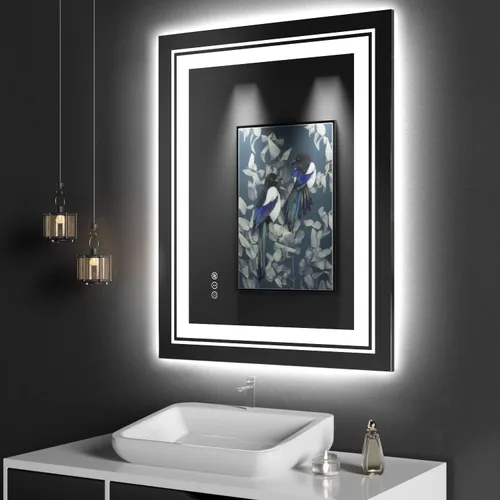 Vista 12 de Snowdool - Espejo de baño LED, de 24 x 36 pulgadas, con luz delantera y trasera, antiempañamiento, espejo de tocador de baño para pared, con función