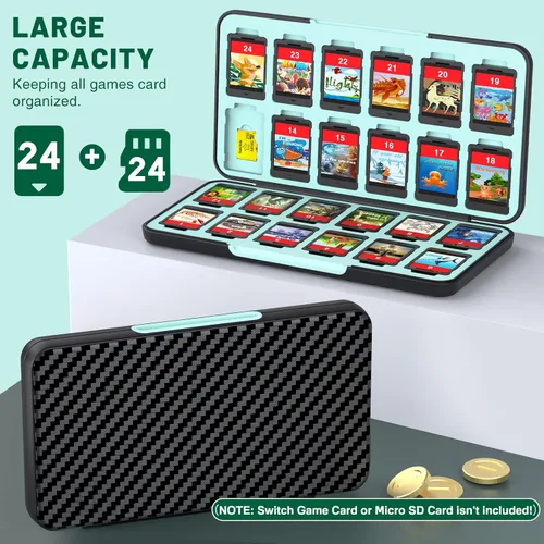 Vista 2 de CYKOARMOR Switch Game Case 24 - Funda compatible con tarjetas de juego Nintendo Switch y 24 tarjetas de memoria, soporte portátil