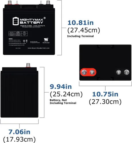 Vista 2 de Mighty Max Battery 8V, 170Ah, AGM, Terminal Dual, Batería de Reemplazo Compatible con Carros de Golf Eléctricos