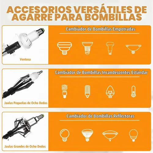 Vista 5 de Cambiador de bombilla de alcance de 18 pies para techos altos con poste de extensión telescópico, cambiador de poste de extensión de bombilla de 3 a