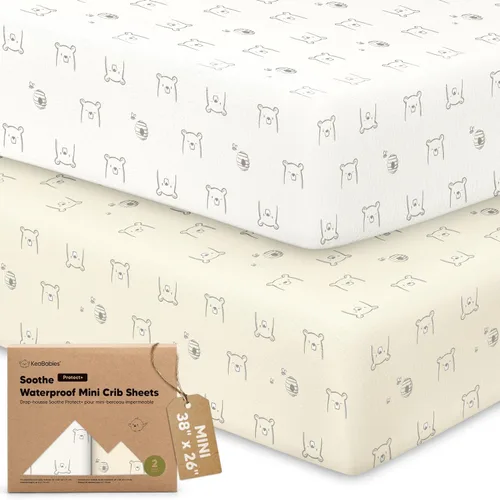 Vista 46 de 2 paquetes de sábanas ajustadas para mini cuna - 38x26 sábanas Pack N Play para colchón Pack and Play, algodón orgánico, ropa de cama transpirable