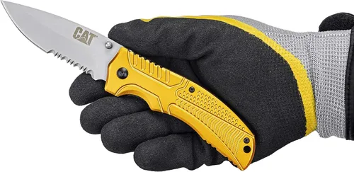 Vista 7 de CAT Drop Point Folding Knife, 7Cr17MoV Stainless Steel Blade, Gold Aluminum Handle, Liner-Lock, EDC Outdoor Camping Knife