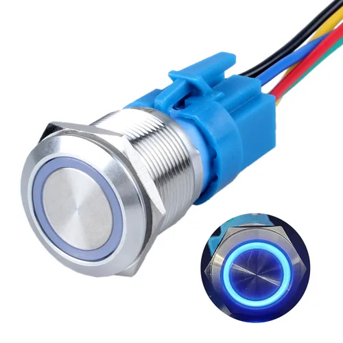 Vista 11 de 2 piezas de interruptor de botón momentáneo de metal de 0.630 in (ON) -Off 12V 24V DC Halo Ring LED iluminado impermeable anti-vandalismo carcasa