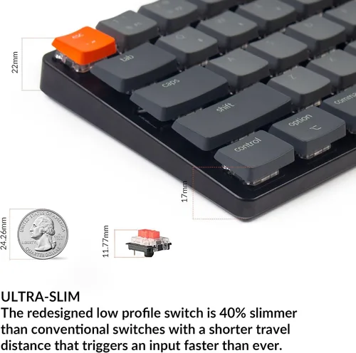 Vista 7 de Keychron K7 teclado mecánico inalámbrico ultra delgado con Bluetoothcable de 68 teclas con interruptor rojo mecánico Gateron retroiluminación LED