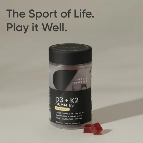 Vista 9 de Sports Research® Suplementos de gomitas veganas de vitamina D3 + K2 - 5000iu Vitamina D con 100 mcg de vitamina K Mk7 - Apoya la salud ósea e