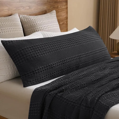Vista 54 de PHF Fundas de almohada 100% algodón con tejido de gofre de 24 x 24 pulgadas, paquete de 2 fundas cuadradas para decoración elegante del hogar, sin