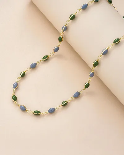 Vista 4 de Gargantilla de cuentas esmaltadas doradas, azul y verde, totalmente ajustable, para mujer, collar de acrílico con cuentas de colores, tenis