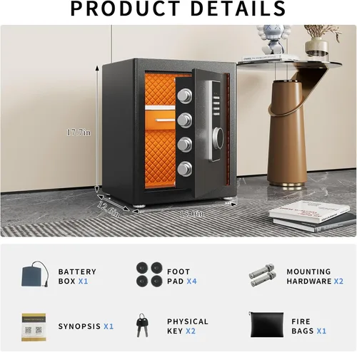Vista 6 de Caja fuerte, seguridad para el hogar de 2.0 pies cúbicos con bolsa impermeable ignífuga, caja fuerte con teclado electrónico digital, caja fuerte