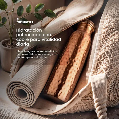 Vista 7 de Botella de agua 100% de cobre, extra grande de 34 onzas, botella de agua de cobre puro con acabado martillado para beber, recipiente ayurvédico