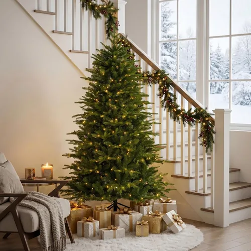Vista 26 de Glitzhome Árbol de Navidad preiluminado, abeto artificial realista de 7.5 pies con 1,668 puntas y 680 luces centelleantes C3, 10 funciones de Aspen