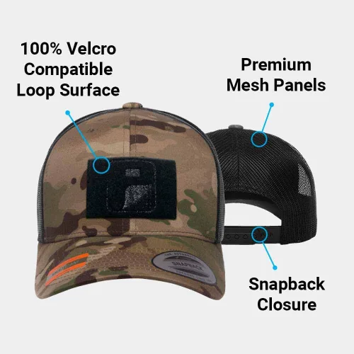 Vista 2 de Pull Patch Multicam - Gorra de camionero con diseño de camuflaje curvado, gorra táctica, superficie de bucle de 2 x 3 pulgadas para fijar parches